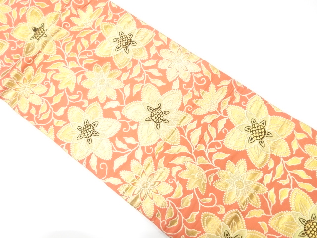 JAPANESE KIMONO / ANTIQUE NAGOYA OBI / WOVEN FLOWERS